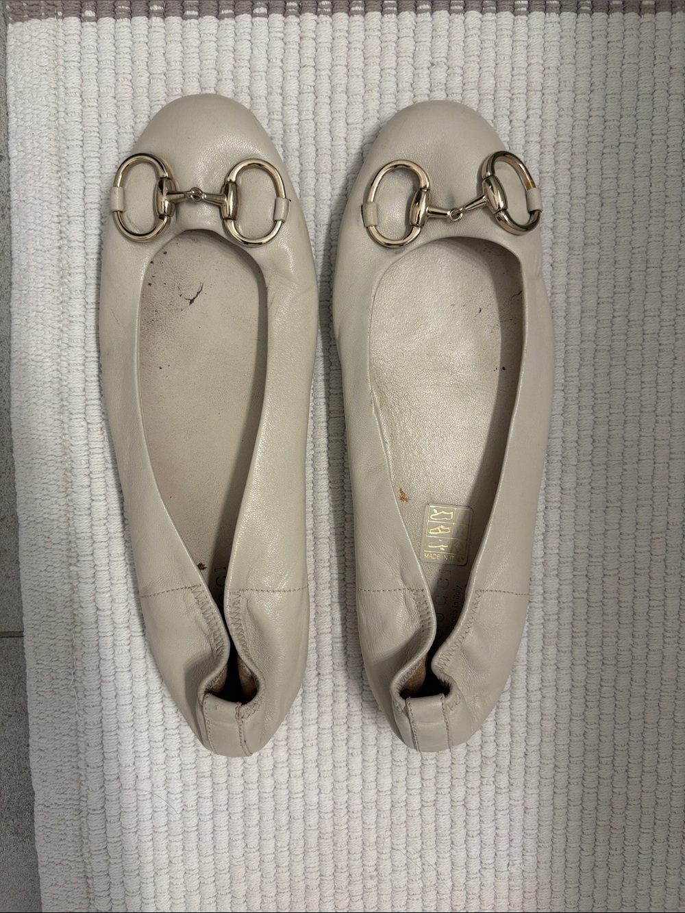 Gucci Cream Leather Ballet Flats with Silver Horsebit